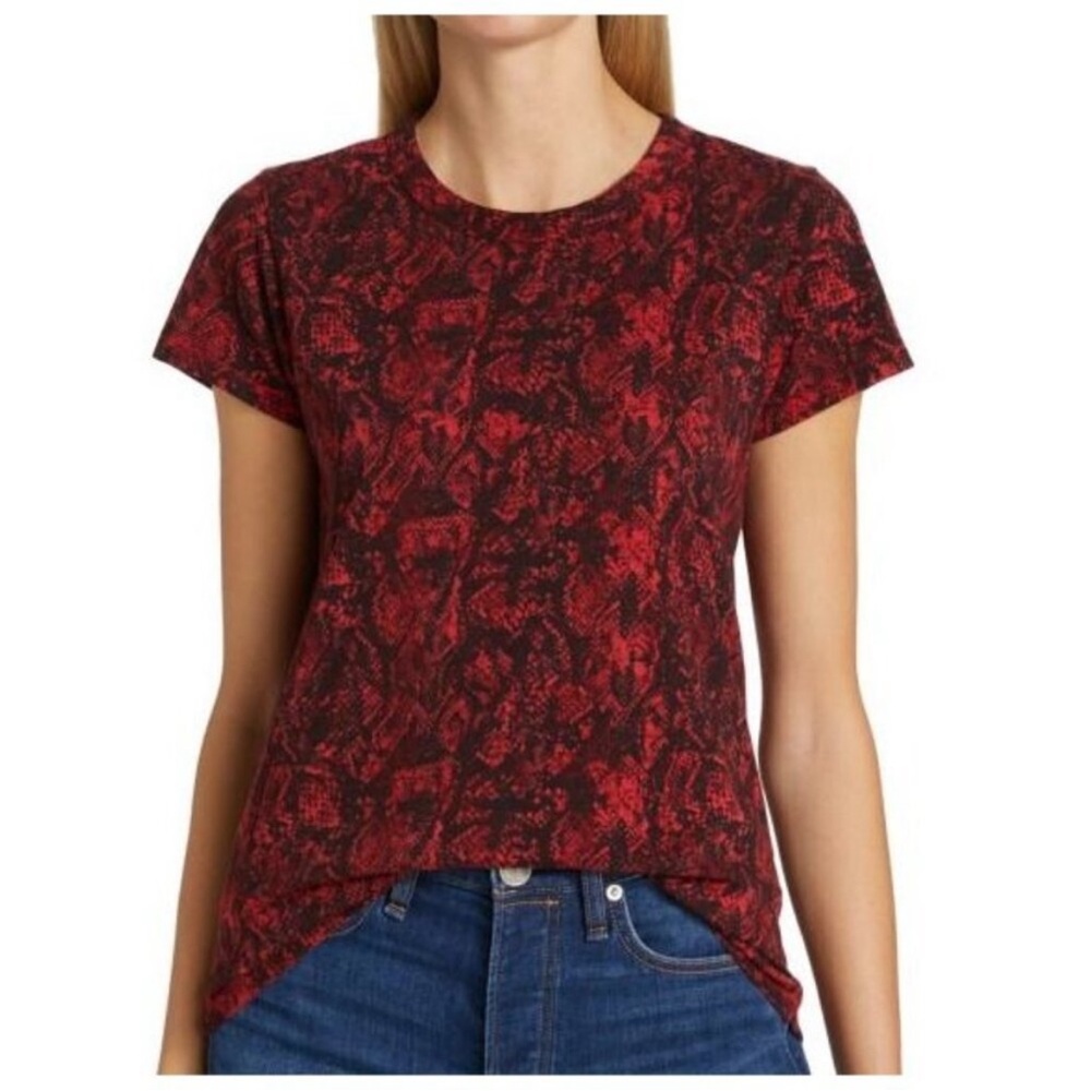 Rag & Bone All Over Snake Print Tee Womens XS Red Black Short Sleeve Shirt‎ NEW
